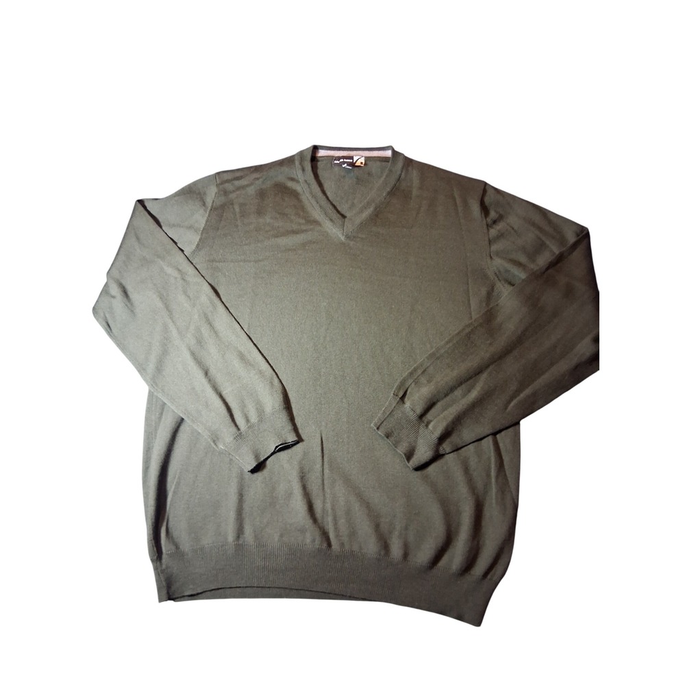 Saks Fifth Avenue Mens XL Merino Wool V-Neck Sweater Olive Green Made in Italy